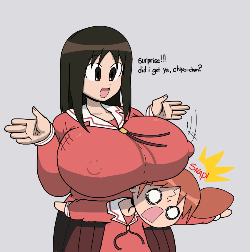 2girls azumanga_daiou chiyo_mihama huge_breasts neck_snap osaka_ayumu_kasuga poopishness tagme