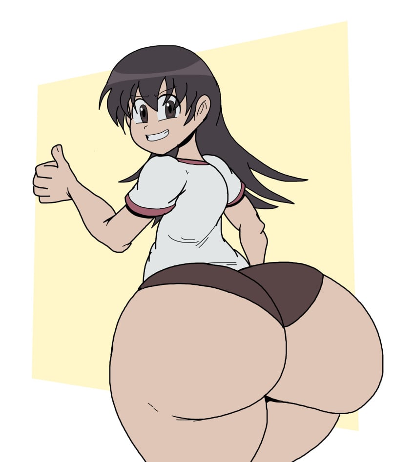 ass_focus azumanga_daiou gigantic_ass huge_ass pandacubed poopishness solo tomo_takino white_background yellow_background