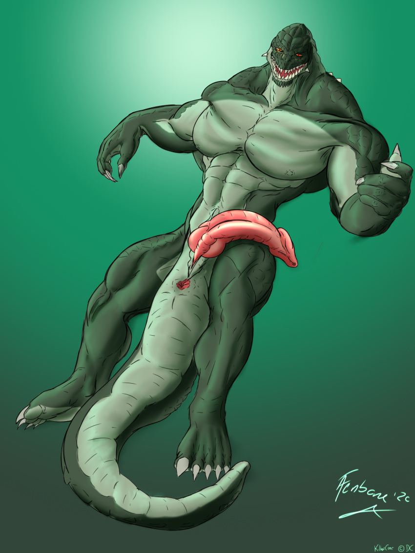 1boy absurd_res animal_genitalia animal_penis anus batman_(series) crocodilian dc_comics genital_slit genitals green_body green_scales hi_res humanoid killer_croc male male_only muscular muscular_humanoid muscular_male nipple_piercing nipples penis piercing reptile scales scalie secretuser243 sharp_teeth slit solo solo_male tail teeth