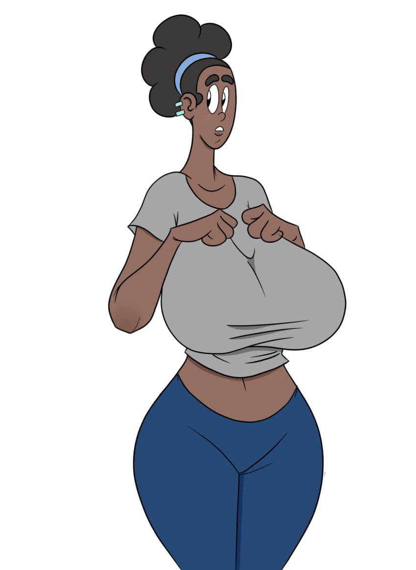 dark-skinned_female huge_breasts simple_background solo wappah wappai_wilson_(wappah)