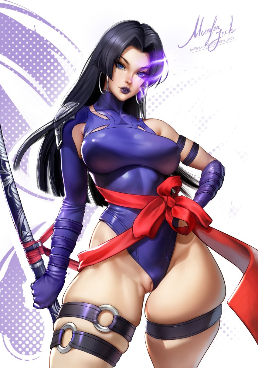 edited girl japanese_female katana leotard makeup marvel marvel_rivals moonlen-jack psylocke psylocke_(marvel_rivals) pussy shaved_pussy thighs