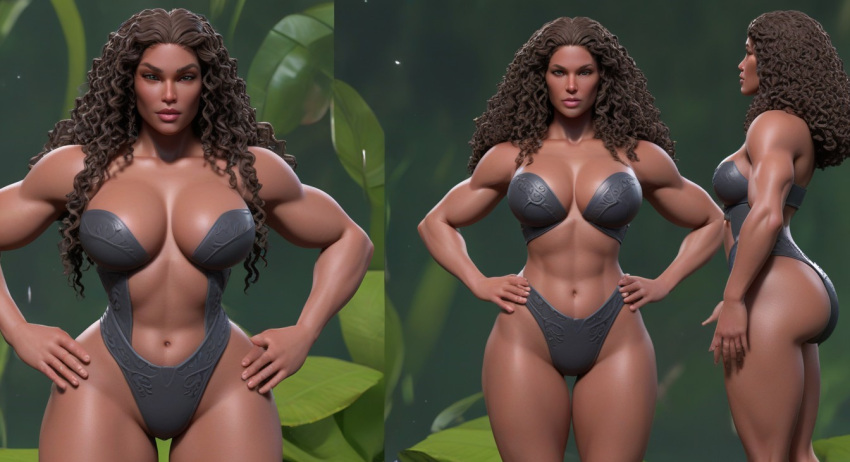 3d abs ai_generated ass athletic athletic_female belly belly_button big_breasts bikini brown_body brown_hair brown_skin busty curly_hair curvaceous curvy curvy_figure fit_female forest gigantic_breasts hourglass_figure huge_ass huge_breasts jungle large_breasts leaf_bikini looking_at_viewer massive_breasts muscular muscular_female navel pond pool queen_azara ripped tagme tan_body thick_legs thick_lips thick_thighs thighs thunder_thighs water wet wet_skin