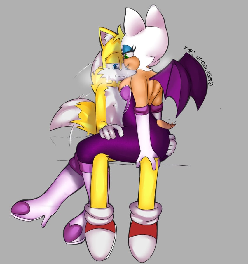 1boy after_kiss fully_clothed latex male noodl3s panting rouge_the_bat sega sitting sonic_(series) sonic_the_hedgehog_(series) straight tails