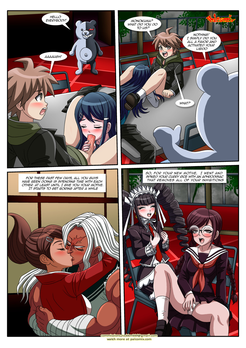 asahina_aoi bbmbbf celestia_ludenberg comic danganronpa danganronpa:_trigger_happy_havoc danganronpa_(series) danganronpa_1 female fukawa_touko harem_of_despair lesbian maizono_sayaka male monokuma naegi_makoto oogami_sakura palcomix yuri