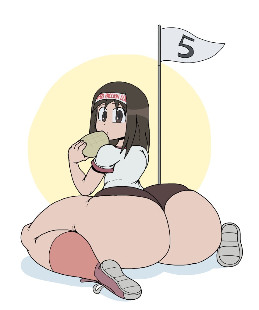 ass_expansion ass_focus azumanga_daiou eating fat_ass gigantic_ass huge_ass osaka_ayumu_kasuga poopishness solo white_background yellow_background