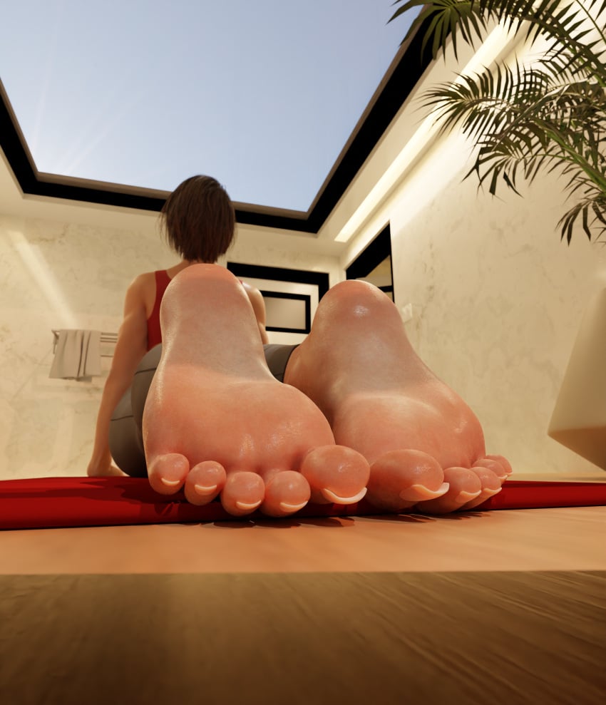 1girls 3d 3d_(artwork) abs athletic_female barefoot blender blender_(software) blender_cycles closed_eyes clothed clothed_female feet feet_up foot_fetish foot_focus from_behind insanis_(artist) jill_valentine jill_valentine_(sasha_zotova) long_toenails lying lying_on_stomach pov resident_evil resident_evil_3 resident_evil_3_remake self_foot_worship self_upload short_hair soles solo solo_focus sweat sweaty sweaty_body sweaty_feet toes workout workout_clothing yoga yoga_mat yoga_pose