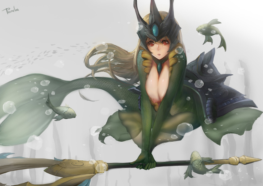 female league_of_legends marai mermaid monster_girl nami_(league_of_legends) nipples pandea pandea_work tagme underwater