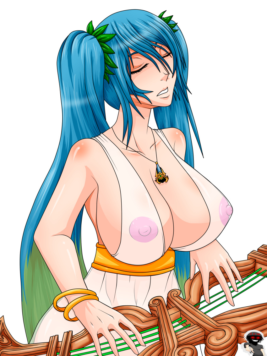 blue_hair breasts huge_breasts league_of_legends long_hair nipples nipples_visible_through_clothing see-through sona_buvelle war-off-evil