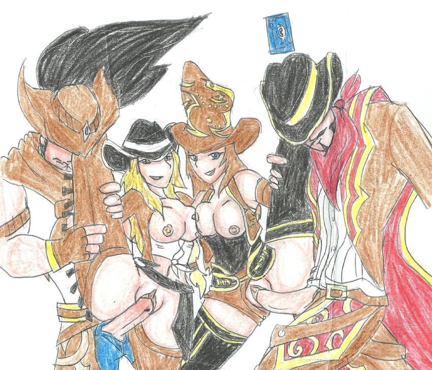 artist_request caitlyn_kiramman cowgirl_miss_fortune high_noon_series high_noon_twisted_fate high_noon_yasuo league_of_legends riot_games sarah_fortune sheriff_caitlyn source_request tobias_fate yasuo