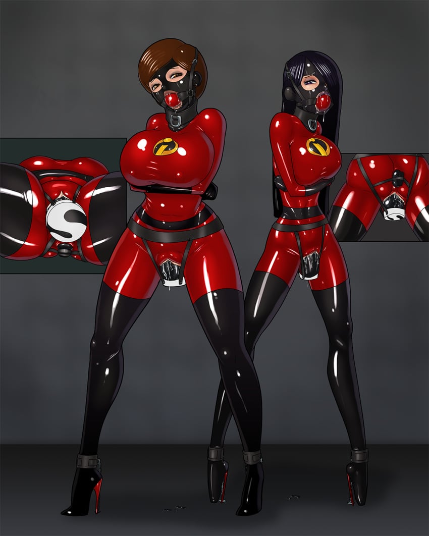 2_bodysuits 2girls armwear ass ball_gag ballet_boots ballet_heels big_ass big_breasts bodysuit bondage breasts busty buttplug clothing collar dildo disney elastigirl eyeshadow eyewear female female_only footwear gag gagged gimp_suit handwear helen_parr high_heel_boots high_heels hourglass_figure large_ass latex legwear lipstick makeup mask milf mother_and_daughter multiple_girls pixar pussy pussy_juice pussy_plug saliva skottichan slave smooth_skin superheroine teenager the_incredibles very_high_heels violet_parr voluptuous