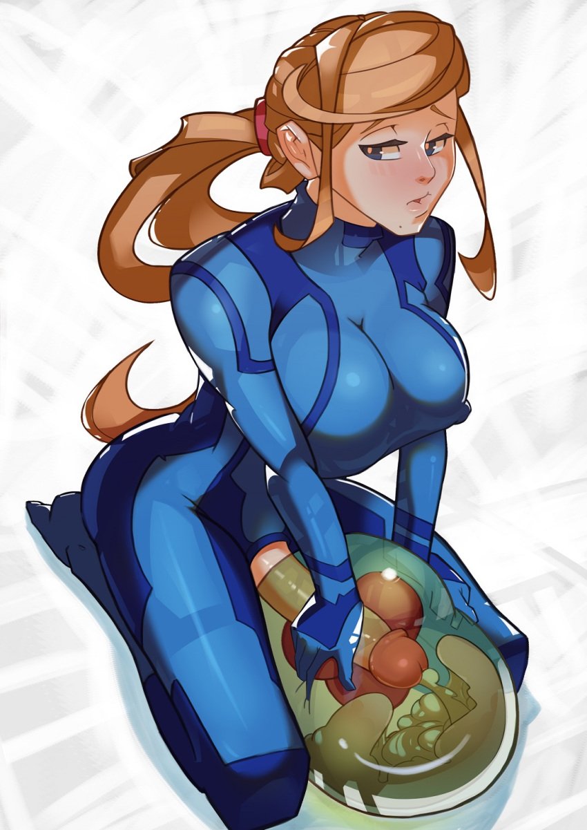 1futa 2014 blonde_hair blue_eyes blush bodysuit breasts crotchless cum cum_drip cum_inside cumshot curvy erect_nipples erection feral futadom futanari futanari_penetrating huge_breasts intersex kneeling large_penis metroid metroid_(creature) nintendo nipple_bulge nipples no_panties onahole_parasite penis penis_out ponytail samus_aran splashbrush tied_hair tight_clothes uncensored zero_suit zero_suit_samus