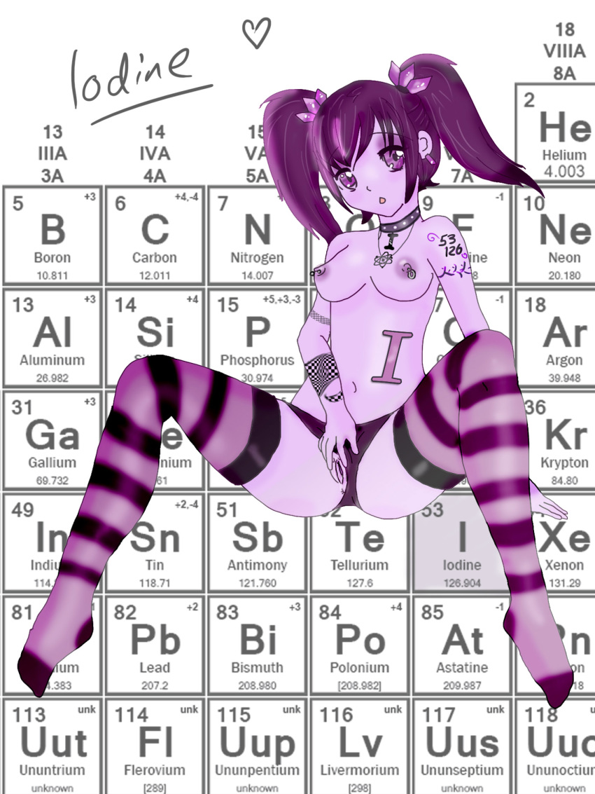 2014 4chan anus chemical_element chemistry collar crystal female fingering goth hair_ornament halogen inanimate iodine jewelry masturbation panties panty_pull periodic_table personification piercing purple_hair pussy science spread_legs stockings tattoo thighhighs tied_hair twintails uncensored