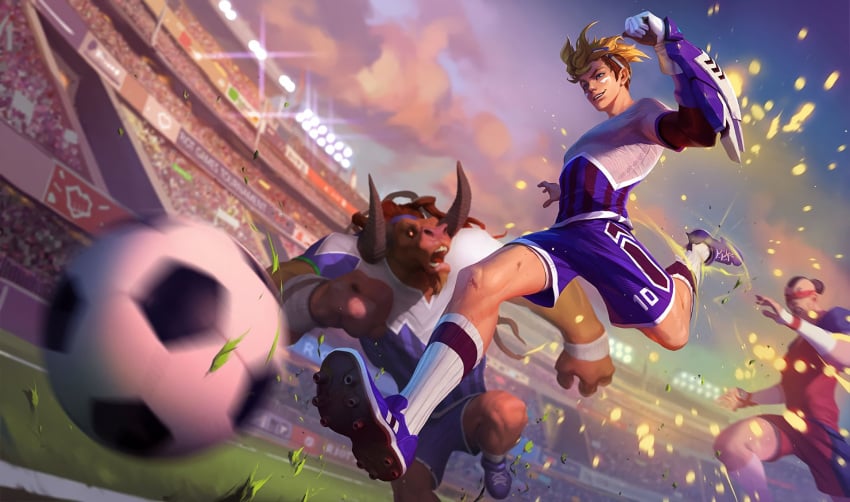 alistar anthro ball ezreal field googles grass grass_field human kicking league_of_legends lee_sin light_particles male male_focus male_only mammal minotaur motion_blur nipple_piercing public_nudity running scissor_w_gwen soccer soccer_ball soccer_cup_series soccer_field soccer_uniform striker_ezreal sweat sweeper_alistar