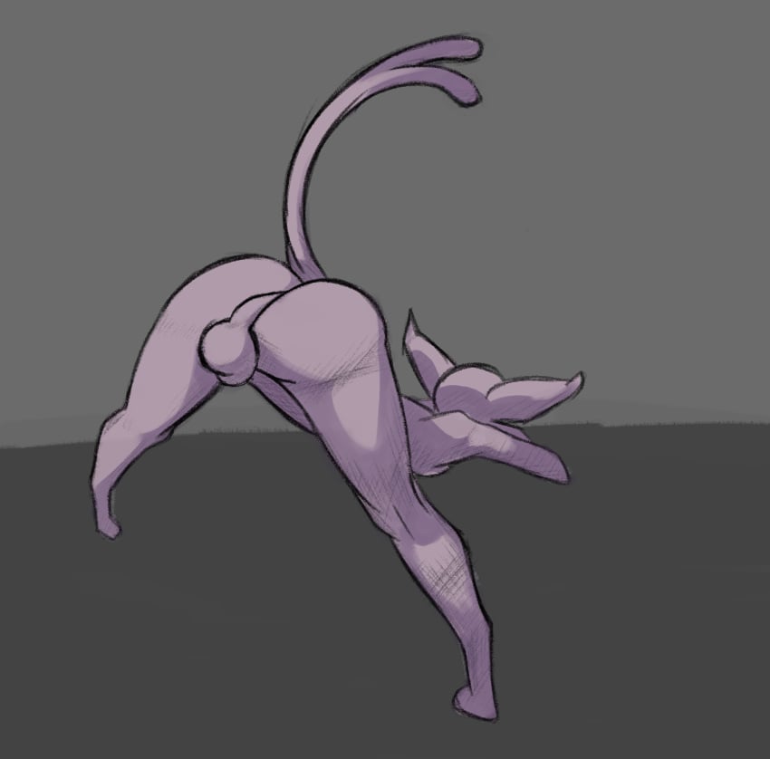 anthro ass ass_up balls digitigrade eeveelution espeon fur generation_2_pokemon genitals hi_res humanoid jack-o'_pose male monjja nintendo nude pink_body pink_fur pokemon pokemon_(species) pose raised_tail shaded solo tail