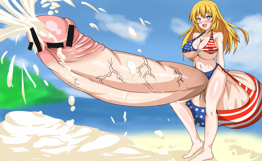 1futa american_flag american_flag_bikini ball_bra beach bikini blonde_hair blue_eyes breasts busty censored cleavage cum cute_fang ejaculation erect_nipples flag_print futa_only futanari hair highres huge_balls huge_breasts huge_filesize hyper hyper_balls hyper_penis hyper_testicles intersex long_hair naga-10 nipple_bulge nipples original penis smile solo swimsuit testicle_bra testicles veins veiny_penis voluptuous