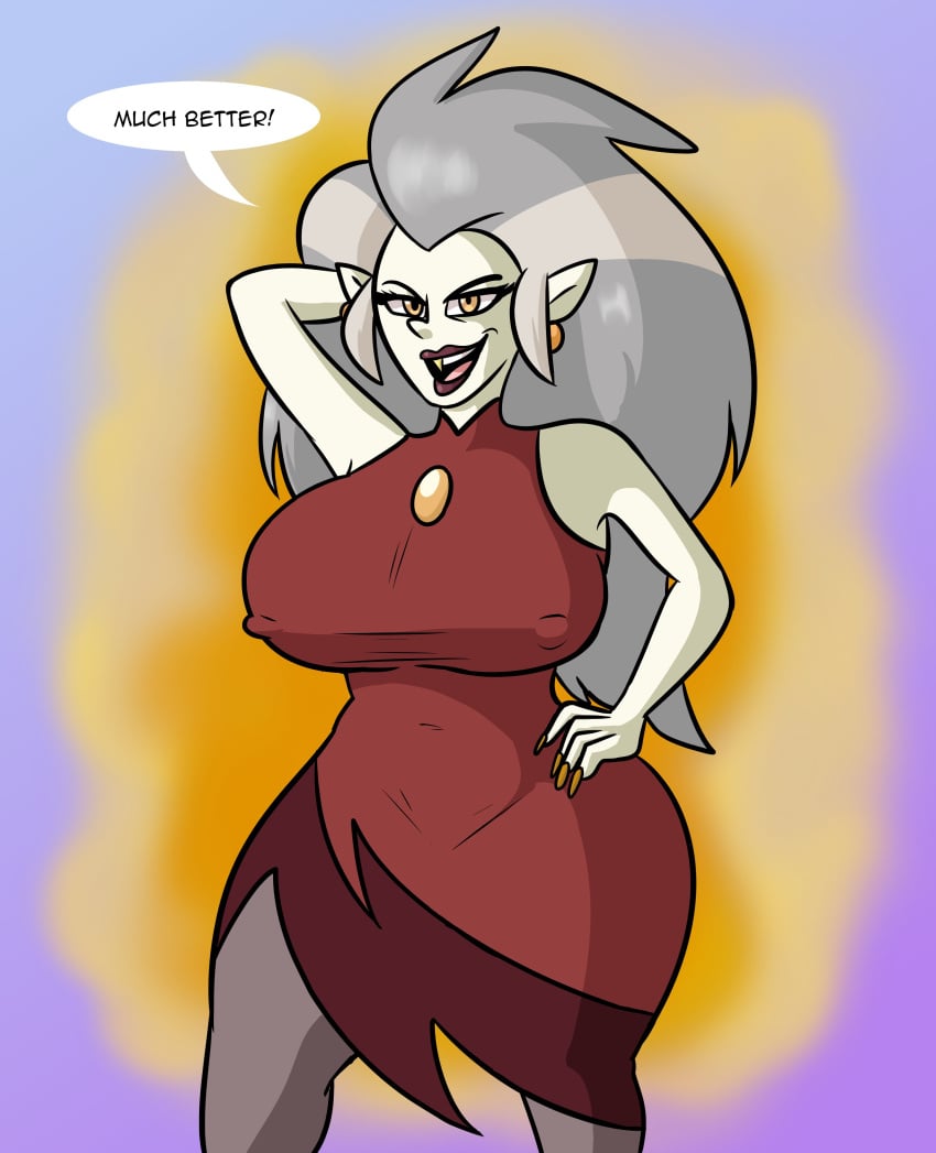 big_ass big_breasts clothed_variant clothes clothing commission commission_art commissioner_upload cute_fang disney disney_princess dress earring earrings eda_clawthorne golden_eyes gray_hair grey_hair long_hair long_nails magic magic_user mature mature_female max1mus milf pointy_ears poof poof_effect pose pussy speech_bubble text text_bubble the_owl_house tied_hair white_skin witch