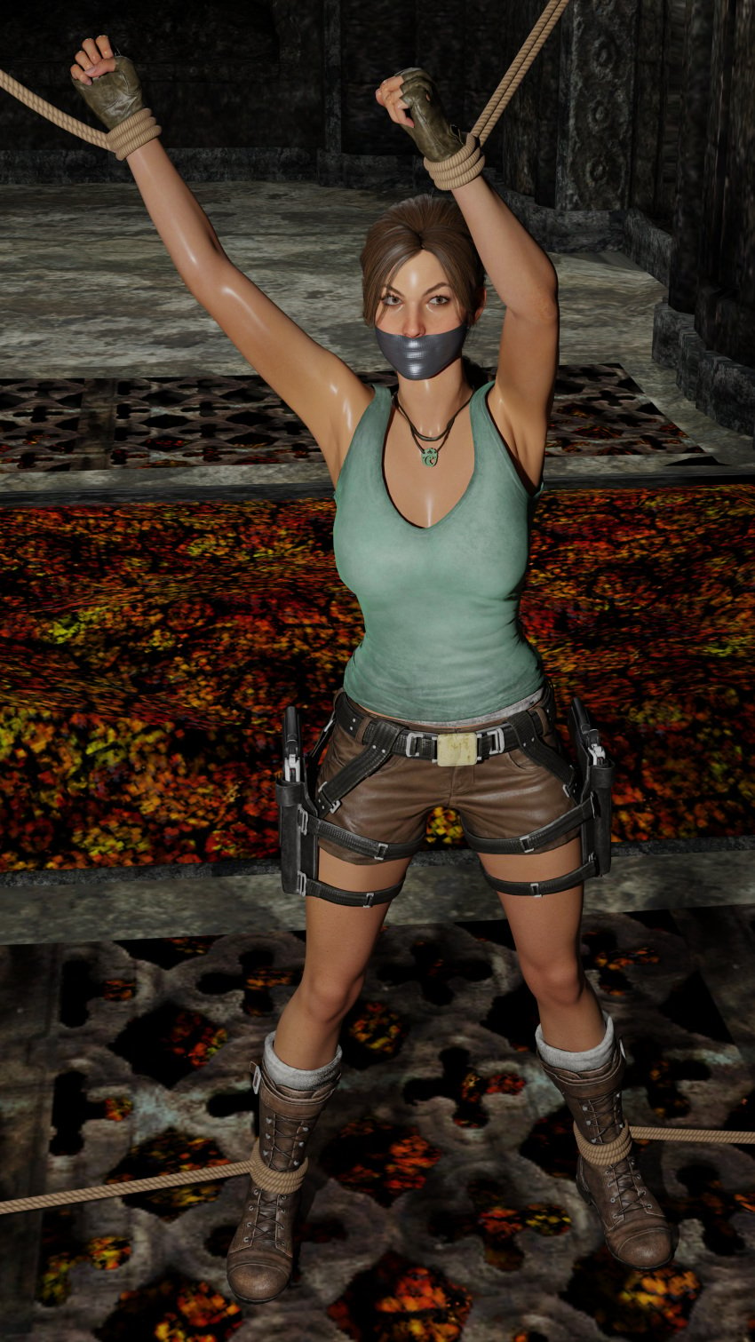 1girls 3d 3dcg armpit armpits arms_up blender bondage boots british_female call_of_duty captured captured_heroine clothed female female_focus female_only gag gagged gloves gun_holster holster lara_croft lara_croft_(cod) rope rope_bondage shorts tanktop tape tape_gag taped_mouth theblendertaper tomb_raider xps