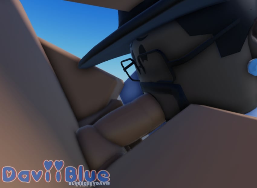 3d artist_request black_male blush close_up clothed daviiblue gay glasses legs_spread male_only mouth_full_of_cock open_mouth roblox roblox_avatar robloxian source_request sucking_penis tagme worried_expression