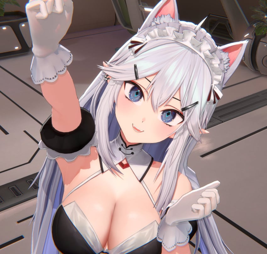 big_breasts breasts cat_ears cleavage cute indie_virtual_youtuber maid_outfit pointy_ears smiling veibae virtual_youtuber