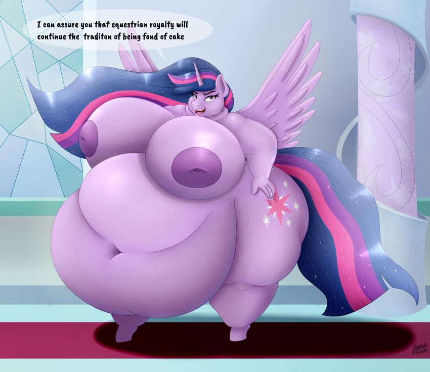 09hankris 1girls 2019 absurd_res alicorn anthro belly big_belly big_butt biped breasts butt chubby_cheeks cutie_mark dialogue digital_media_(artwork) english_text equid equine female friendship_is_magic front_view hair hi_res hooves horn huge_butt hyper hyper_belly inside looking_at_viewer mammal morbidly_obese morbidly_obese_anthro morbidly_obese_female mouth my_little_pony navel nude obese obese_anthro obese_female open overweight overweight_anthro overweight_female princess_twilight_sparkle_(mlp) queen_twilight_sparkle_(mlp) solo standing text thick_thighs twilight_sparkle_(mlp) wide_hips wings