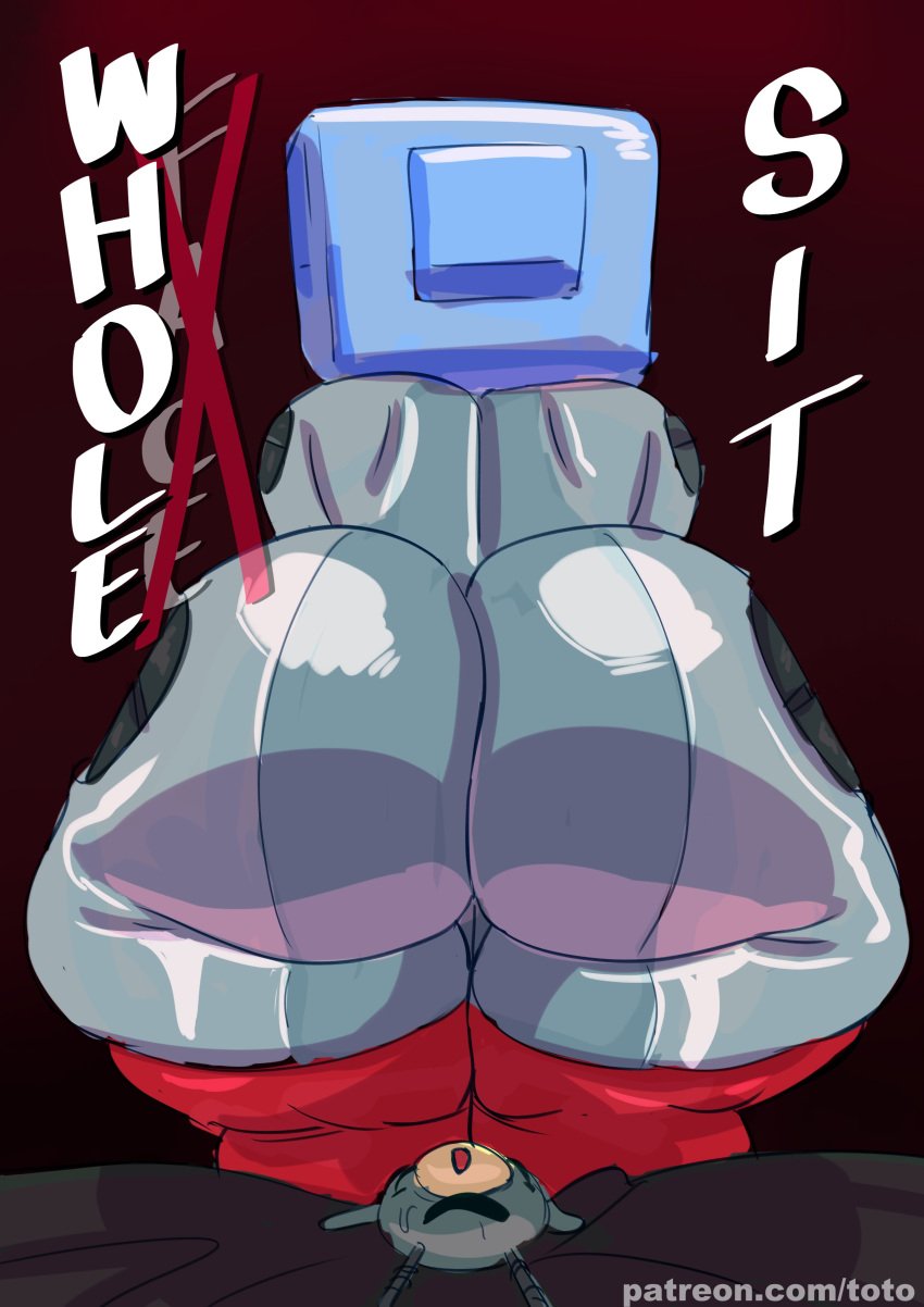 1boy 1girls 2d anthro ass big_ass bubble_butt fabianoferreira fat_ass female humanoid husband_and_wife imminent_facesitting karen_plankton large_ass looking_at_ass lying lying_on_back male massive_ass nervous_sweat plankton_(species) pussy robot robot_girl robot_humanoid sheldon_j._plankton size_difference spongebob_squarepants sweat text thick_ass thick_thighs thunder_thighs toto_draw tv tv_head wide_hips