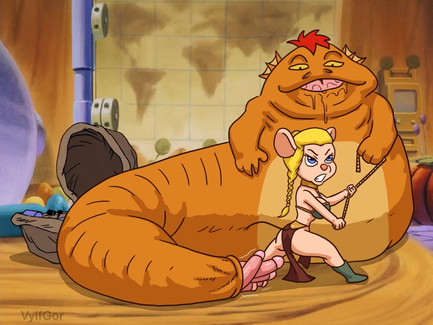 alien angry anthro ass big_breasts blonde_hair boots breasts chains chip_'n_dale_rescue_rangers clothed clothing collar cosplay costume disney dtz_(cdrr) duo female footwear forced fur gadget_hackwrench genitals hair hi_res hutt imminent_rape interspecies jabba_the_hutt larger_male male male/female mammal mouse murid murine orange_body penis pink_nose red_hair return_of_the_jedi rodent size_difference slave slave_leia_(cosplay) slave_leia_costume smaller_female star_wars tail vylfgor