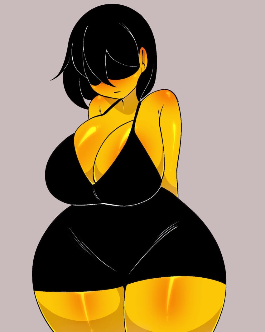 1girls 5hitzzzu ass ass_bigger_than_head big_breasts black_dress black_hair boombita breasts breasts_bigger_than_head deltarune dress female female_focus female_only funcu funculicious hair_covering_eye hair_covering_eyes kris_(deltarune) kris_female_(deltarune) meatcuteshii pinkbobatoo skiddioop solo solo_female solo_focus stereodaddy thick_thighs thighs undertale undertale_(series) yellow_skin