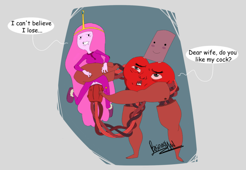 1boy 1girls adventure_time bad_grammar big_penis businessman_(artist) pink_body pink_hair pink_skin princess_bubblegum rape ricardio_the_heart_guy torn_clothes vaginal_insertion