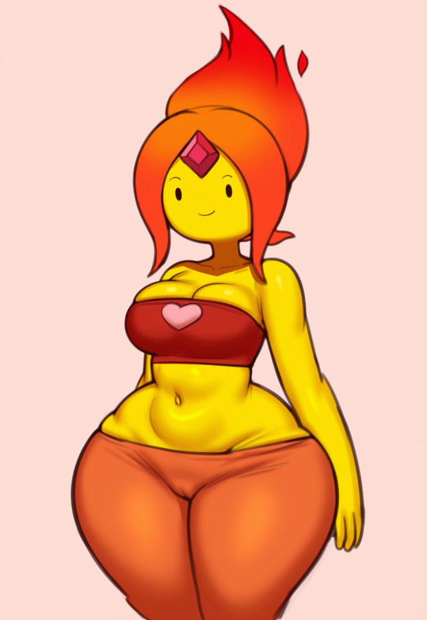 adventure_time ai_generated fire flame_princess grey_impact_(style) large_breasts lubbasdump massive_hips midriff pajama_pants pajamas tube_top tubetop wide_hips