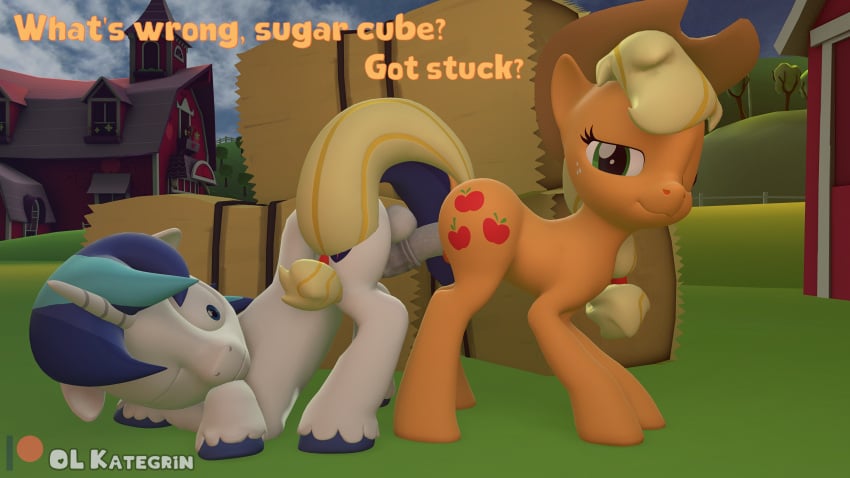 16:9 3d 4k absurd_res applejack_(mlp) asking asking_another ass ass_to_ass ass_up balls barn clothing cloud cowboy_hat day dialogue digital_media dock_(anatomy) docked_tail duo ears_down earth_pony equid equine farm female feral friendship_is_magic genitals grass hasbro hat hay hay_block head_down_ass_up headgear headwear hi_res horn horse looking_back lying male male/female mammal medial_ring my_little_pony mythological_creature mythological_equine mythology naked narrowed_eyes nude olkategrin on_front one_eye_closed outside outside_sex patreon patreon_logo penetration pivoted_ears plant pony puffed_cheeks seductive sex shining_armor_(mlp) short_tail sky small_waist smile source_filmmaker sweet_apple_acres tail tail_aside text tree unicorn vaginal_penetration wallpaper watermark widescreen window wrinkled_nose