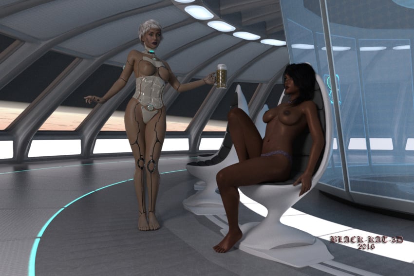 black-kat-3d-studio breasts drink duo panties robot solo