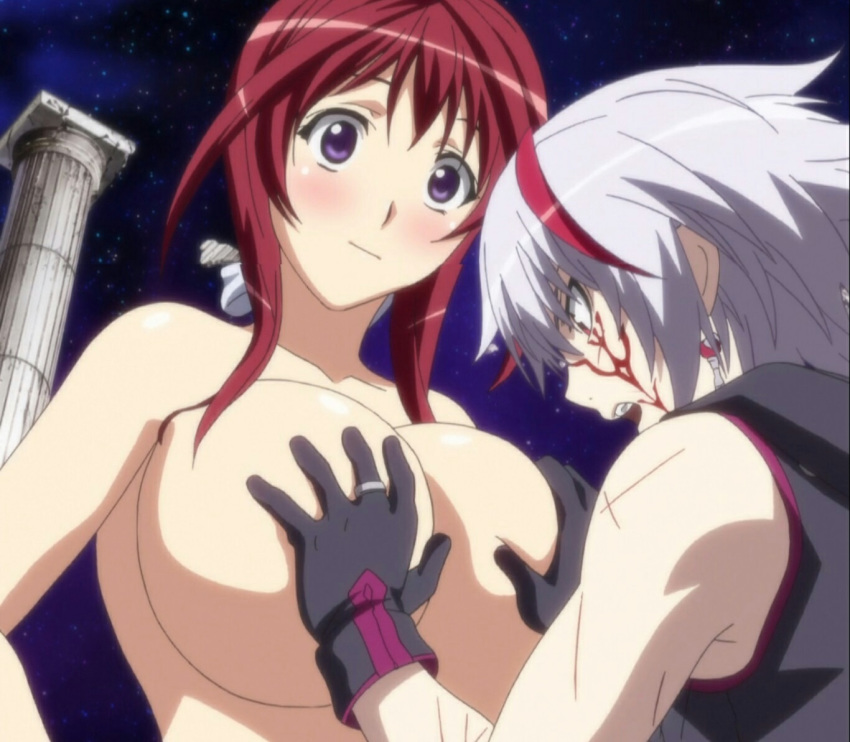 1boy alexander_hell breasts confused hair hoods_entertainment male nude oribe_mafuyu purple_eyes red_hair screencap seikon_no_qwaser white_hair