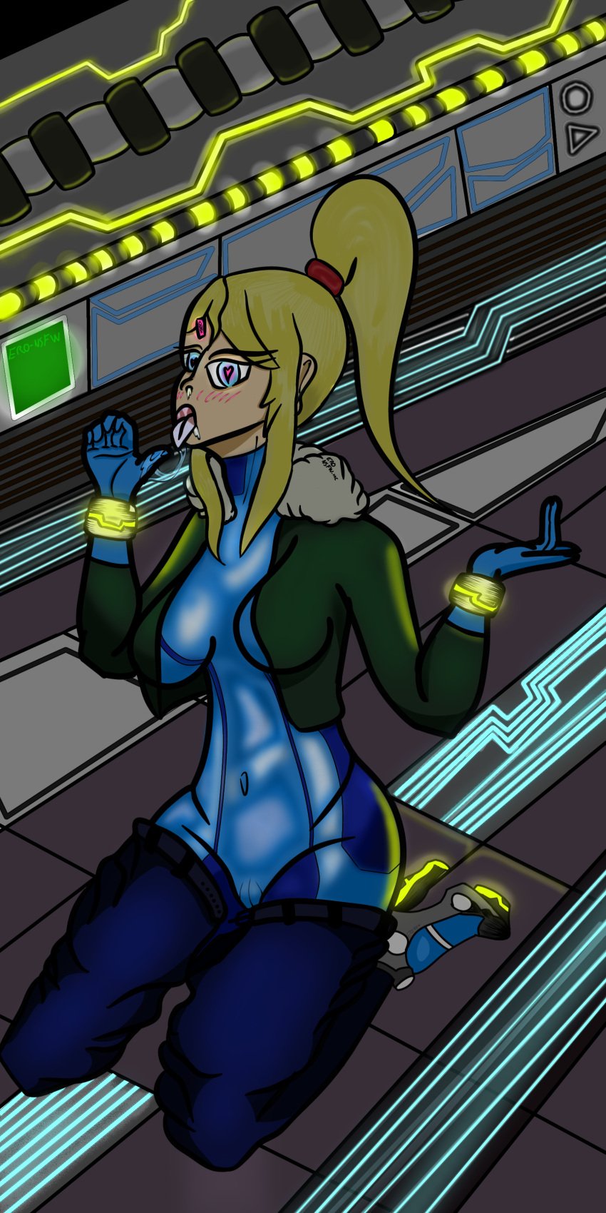 blonde_hair blowjob_face blowjob_gesture blue_suit drooling eronsfw glowing_accessory glowing_eyes glowing_heels handjob_gesture handjob_while_sucking hd heart-shaped_pupils high_heel_boots high_heels high_resolution hypnosis jeans_down latex latex_suit latex_under_clothes metroid prostate_massage_gesture rubber rubber_suit saliva saliva_on_finger saliva_string saliva_trail samus_aran spaceship tech_control zero_suit zero_suit_samus