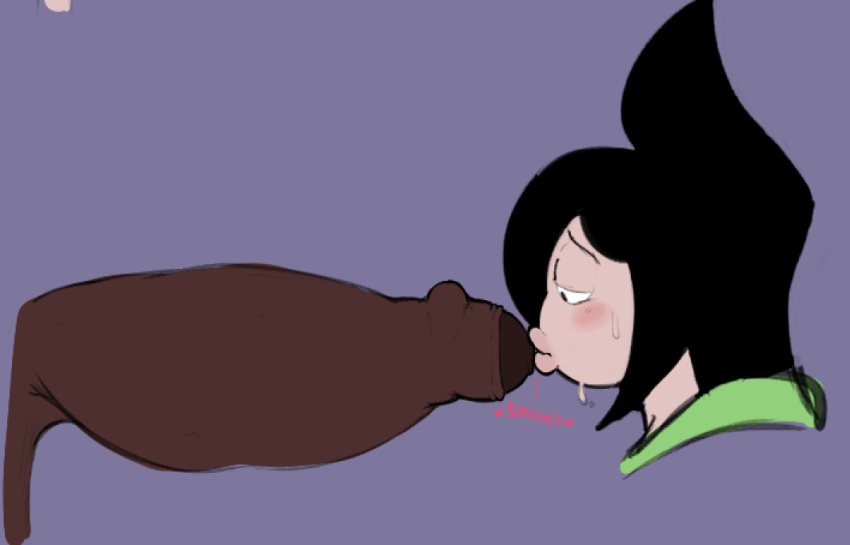 1boy 1girls 2024 big_penis black_hair blowjob blue_background blush dark-skinned_male dark_skin dumplis_(artist) duo fellatio female foreskin foreskin_folds gigantic_penis huge_cock large_penis long_penis male oc oral oral_sex original original_character pale-skinned_female pale_skin penis penis_kiss shy side_view stacy_(dumplis) sweatdrop