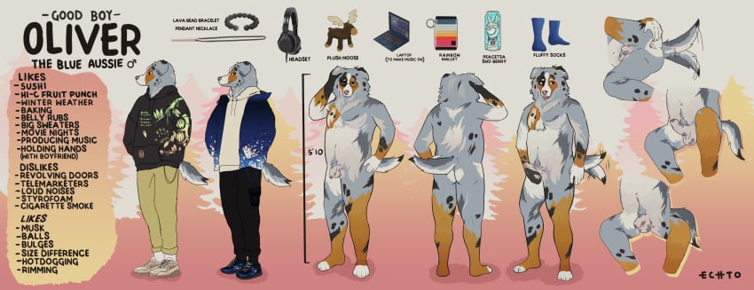 absurd_res anthro ass canid canine clothed clothing echto erection hi_res jacket male mammal model_sheet nude solo topwear