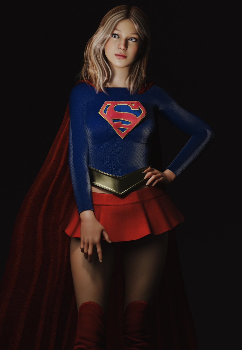 1female 1girls 3d 3d_(artwork) 3dcg absurd_res absurdres agent_4_tea_se7en arrowverse bare_legs bare_thighs belt blonde_female blonde_hair blonde_hair_female blue_eyes cape dc dc_comics female female_focus female_only fully_clothed girl girl_only hand_on_hip high_resolution highres kara_danvers kara_zor-el legs melissa_benoist midriff miniskirt pinup pinup_girls pinup_pose red_miniskirt red_skirt render shiny_hair short_skirt skirt small_breasts solo_female solo_girl supergirl supergirl_(cw) supergirl_(series) superhero superhero_costume superheroine