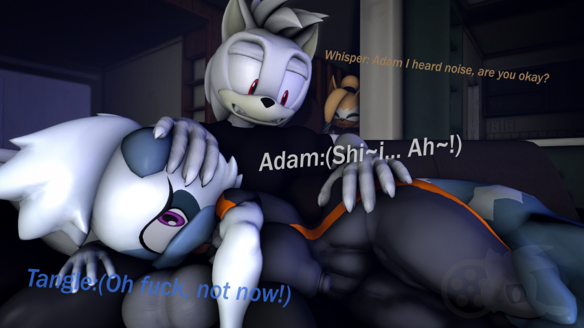 3d adam_(juicyducksfm) anthro big_penis black_clothing black_shirt black_topwear bottomwear brown_body brown_skin canid canine canis clothed clothing couch_sex deep_throat dialogue duo embarrassed fan_character fellatio female forced forced_oral fur furniture genitals hand_on_head hand_on_leg hand_on_thigh hi_res idw_publishing juicyducksfm lemur living_room looking_at_another lying male male/female mammal muscular muscular_male night nipples_outline on_side oral oral_penetration pants penetration penile penis primate red_eyes sega sex shirt sofa sonic_(series) sonic_the_hedgehog_(comics) sonic_the_hedgehog_(idw) sonic_the_hedgehog_(series) source_filmmaker strepsirrhine tangle_the_lemur topwear tracksuit watching_tv whisper_the_wolf white_body white_fur wolf yellow_body yellow_fur