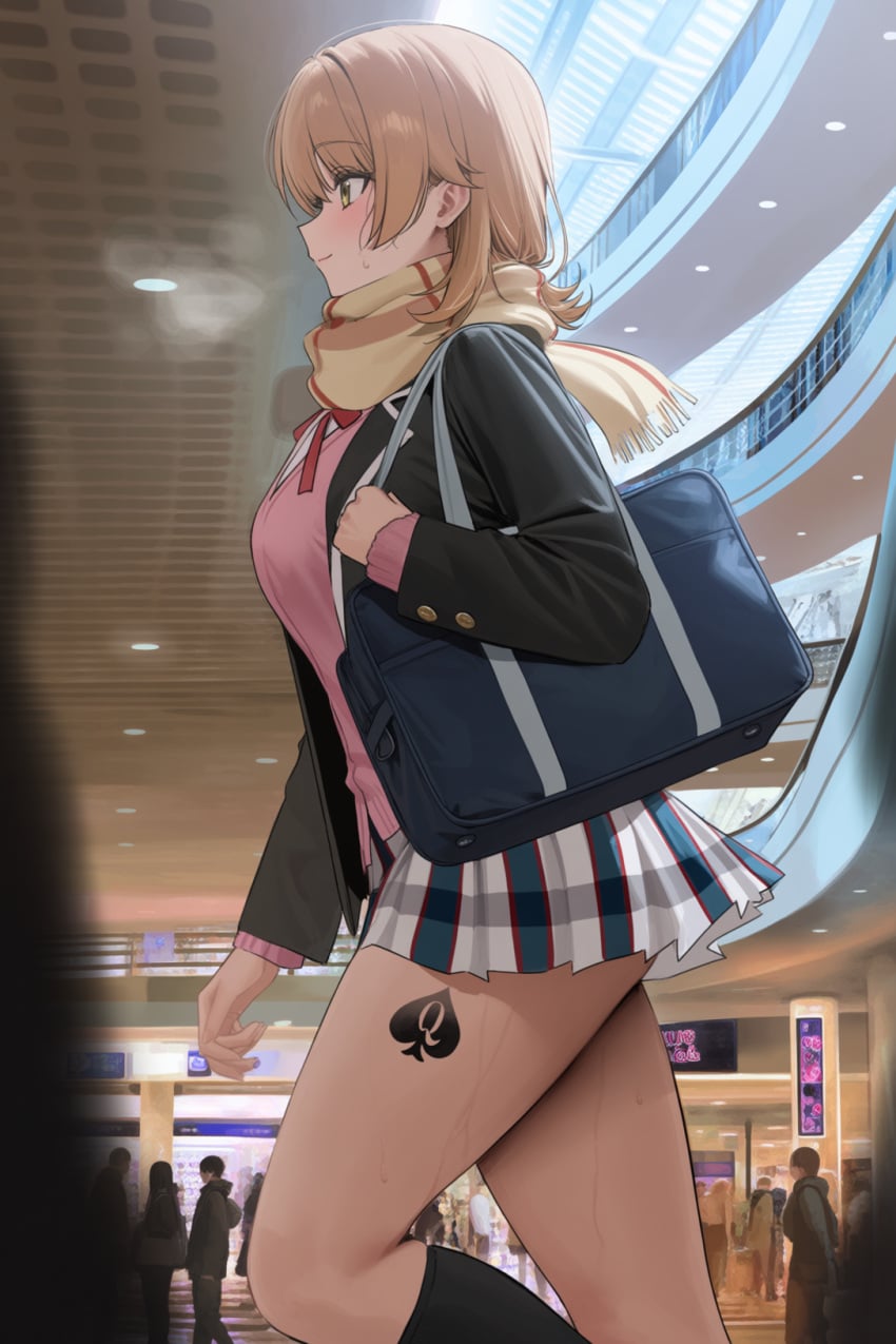 1girls ai_generated breasts female hetero interracial isshiki_iroha light-skinned_female light_skin my_teen_romantic_comedy_snafu orangeo_(artist) pale-skinned_female pale_skin qos qos_tattoo queen_of_spades school_uniform schoolgirl skirt straight tattoo voluptuous voluptuous_female yahari_ore_no_seishun_lovecome_wa_machigatteiru.