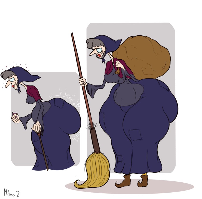 1girls bag bottom_heavy broom cellulite fat_ass glasses grey_hair hag hourglass_figure huge_ass long_nose md002 small_belly small_breasts wide_hips