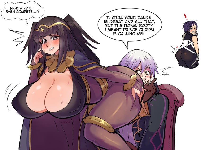 1girls 2boys ass ass_in_face bending_over bisexual_male black_hair blue_hair blush bodystocking bodysuit breasts chair chrom_(fire_emblem) commentary dialogue english_commentary english_text female fire_emblem fire_emblem_awakening highres huge_breasts large_ass long_hair male multiple_boys nintendo pinkkoffin robin_(fire_emblem) robin_(fire_emblem)_(male) short_hair simple_background talking teeth text tharja_(fire_emblem) thought_bubble white_hair