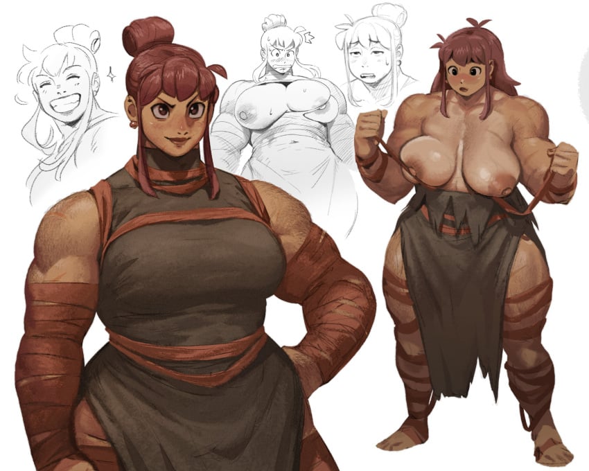 1girls alternate_body_type areolae bangs barefoot big_hips body_hair breasts broad_shoulders bun chichi collage dragon_ball dragon_ball_z earrings feet female female_focus female_only hairy_arms hairy_legs hips long_hair maroon_hair muscular muscular_female nipple_slip nipples proofspice qipao ripped_clothing ripped_dress scar solo solo_female solo_focus thick_thighs thighs wrapped wrapped_arms wrapped_breasts wrapped_legs wrappings