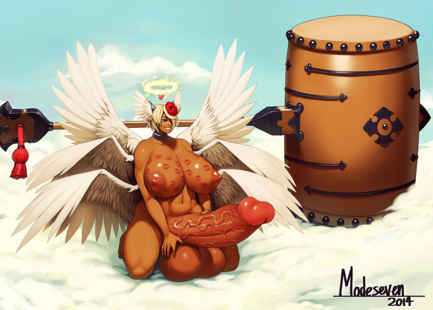 1futa angel angel_wings areolae ariza balls blonde_hair breasts choker curvy dark_skin erect_nipples erection flower futa_only futanari hair_flower hair_over_one_eye halo hammer hyper hyper_balls hyper_breasts hyper_penis intersex kiss_mark kiss_marks kneeling large_areolae lipstick_on_breast mace melee_weapon modeseven navel nipples nitrotitan nude penis short_hair smile solo solo_futa uncensored veins veiny_penis war_hammer weapon wings