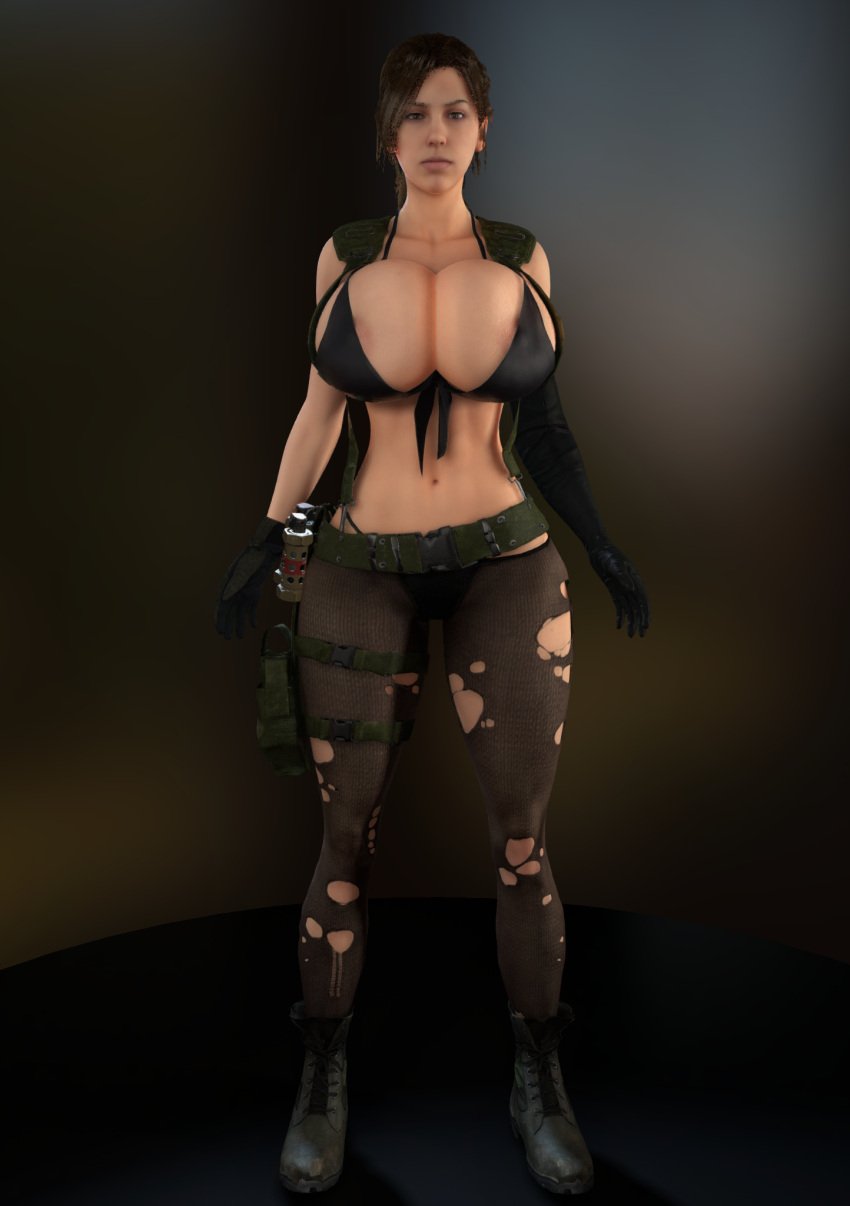 1girls 3d 3d_(artwork) 3d_background alternate_breast_size areola_slip areolae areolae_slip armwear asymmetrical_gloves bare_midriff belt bikini_top black_bikini_top black_boots boots breasts breasts_bigger_than_head elbow_glove female female_only female_solo front_view full_body gloves hiking_boots hourglass_figure huge_breasts human human_female human_only metal_gear metal_gear_solid metal_gear_solid_v midriff panties_under_pantyhose pantyhose quiet_(metal_gear) ripped_legwear ripped_pantyhose solo solo_female standing thigh_holster thigh_pouch thigh_strap thigh_straps thighs torn_clothes torn_legwear torn_pantyhose vaako