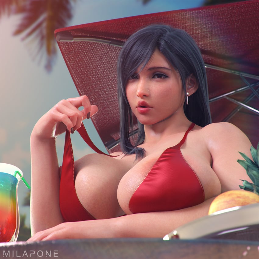 1girls 2024 3d 3d_(artwork) abs areola areola_slip areolae areolae_peeking areolae_slip areolae_visible_through_clothing artist_name big_breasts bikini black_hair dark_brown_hair earring female female_only final_fantasy final_fantasy_vii final_fantasy_vii_rebirth final_fantasy_vii_remake hi_res light-skinned_female long_fingernails long_hair looking_at_viewer milapone nipple_slip painted_nails red_bikini red_eyes shiny_skin smooth_skin solo solo_female square_enix tifa_lockhart upper_body_focus white_nail_polish