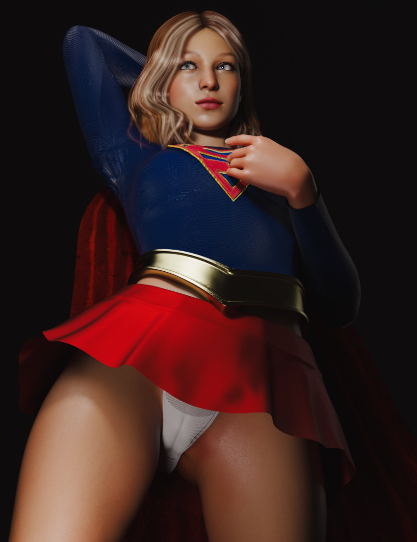 1female 1girls 3d 3d_(artwork) 3dcg absurd_res absurdres agent_4_tea_se7en arms_behind_back arrowverse bare_legs bare_thighs blonde_female blonde_hair blonde_hair_female blue_eyes camel_toe cameltoe cape dc dc_comics female female_focus female_only fully_clothed g-string girl girl_only hand_on_breast high_resolution highres kara_danvers kara_zor-el legs melissa_benoist midriff miniskirt panties panty_peek pantyshot pinup pinup_girls pinup_pose puffy_pussy pussy pussy_lips pussy_peek pussy_visible_through_panties pussy_visible_through_thong red_miniskirt red_skirt render revealing_clothes shiny_hair short_skirt skirt small_breasts solo_female solo_girl supergirl supergirl_(cw) supergirl_(series) superhero superhero_costume superheroine thong thong_panties thong_peek thong_underwear under_skirt underwear upskirt viewed_from_below white_g-string white_panties white_thong white_thong_panties white_underwear