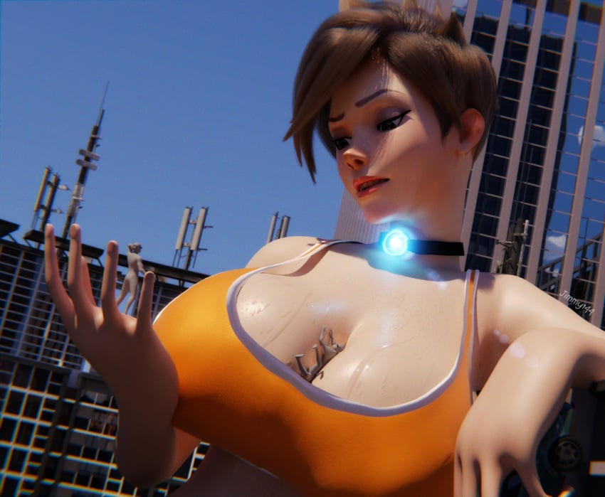 1girls 3boys 3d big_breasts cleavage giantess jimmy144 overwatch overwatch_2 short_hair tagme taller_girl tracer