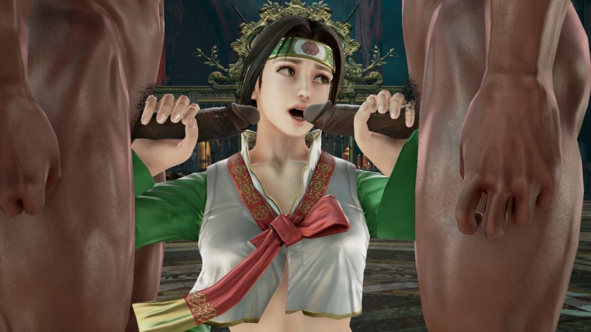 1girls 2boys 3d asian_female big_penis black_male clothed_female_nude_male dark-skinned_male double_handjob duck_norris female group_sex handjob interracial korean_clothes latino_male latino_on_asian mmf_threesome multiple_boys seong_mi-na soul_calibur tan-skinned_male