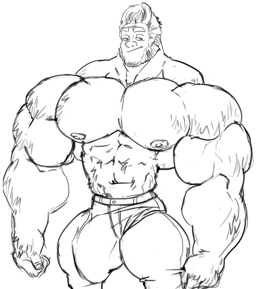 anthro balls bara big_bulge big_muscles bigfoot bigfoot_(the_son_of_bigfoot) bulge flaccid furry male male_only monochrome muscles muscular pants penis remert shirtless solo solo_male the_son_of_bigfoot