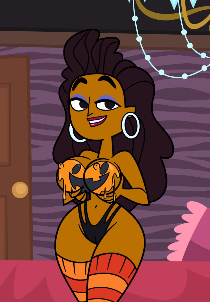 anne_maria_(tdi) belly_button big_boobs big_breasts big_tits bodypaint boobs breasts dark-skinned_female earrings elinor_the_witch halloween holding_breast legs nipple_bulge nipples thick_thighs thighs tits total_drama:_revenge_of_the_island total_drama_(series) total_drama_island underwear