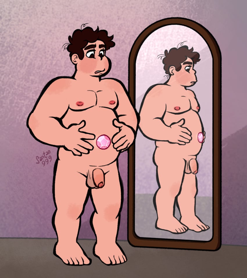 aged_up balls cartoon_network chubby_male flaccid flaccid_cock flaccid_penis full_body full_body_view holding_belly male male_only mirror nipples nude_male penis reflection santan999 steven_quartz_universe steven_universe stomach